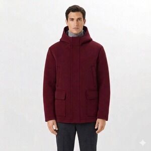NWT Bugatchi Cabernet Double Faced Field Jacket Men M Wool Lining Hood Coat $675